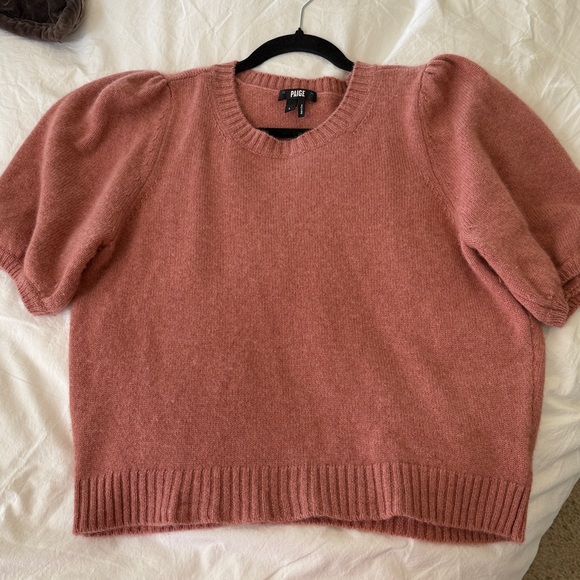 PAIGE Lucerne Cashmere Puff Sleeve Sweater, L , color rose EUC - Picture 12 of 12